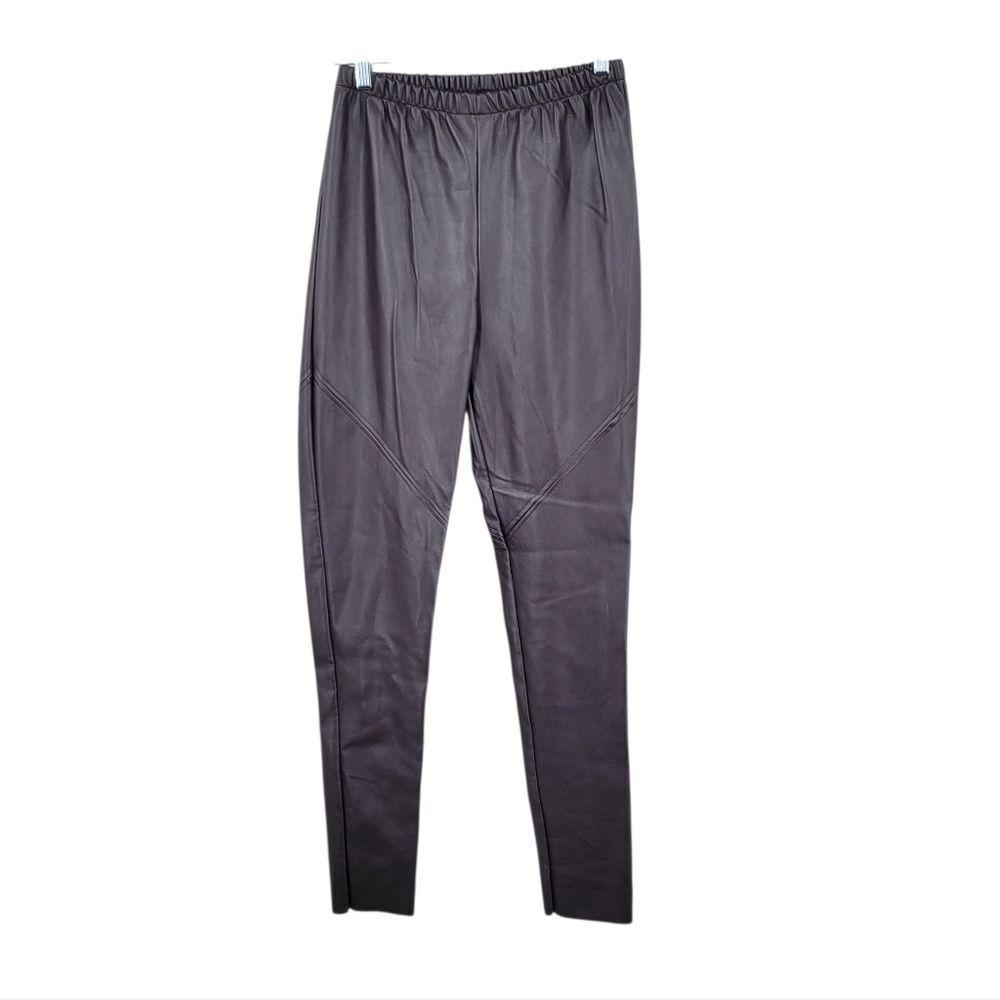 Planet By Lauren G Faux Vegan Leather Pants Deep Purple